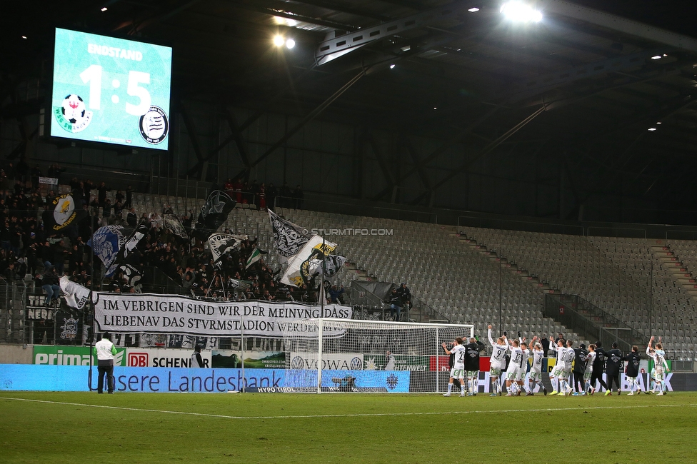 WSG Tirol - Sturm Graz
Oesterreichische Fussball Bundesliga, 16. Runde, WSG Tirol - SK Sturm Graz, Tivoli Neu Innsbruck, 30.11.2019. 

Foto zeigt Fans von Sturm und die Mannschaft von Sturm
Schlüsselwörter: jubel