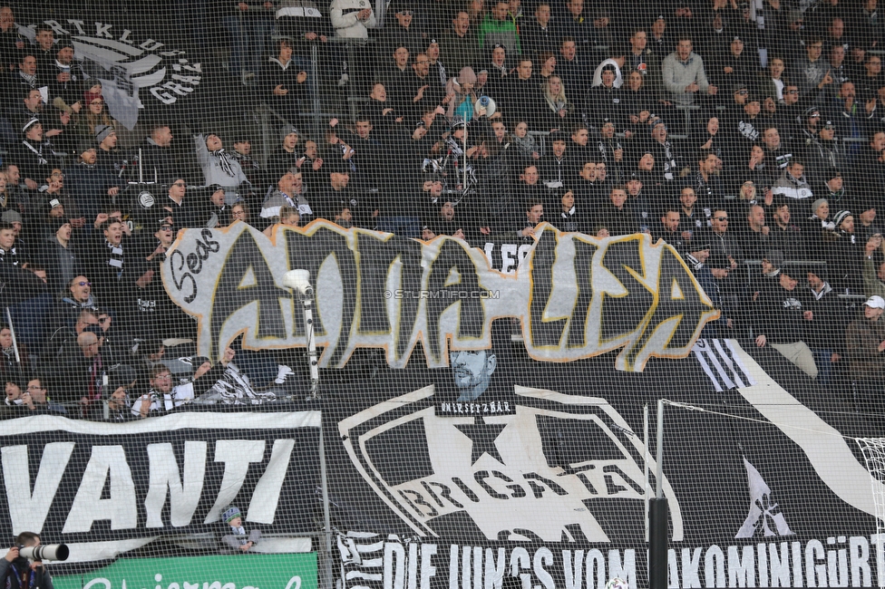 Sturm Graz - Altach
Oesterreichische Fussball Bundesliga, 17. Runde, SK Sturm Graz - SCR Altach, Stadion Liebenau Graz, 08.12.2019. 

Foto zeigt Fans von Sturm mit einem Spruchband
Schlüsselwörter: baby brigata