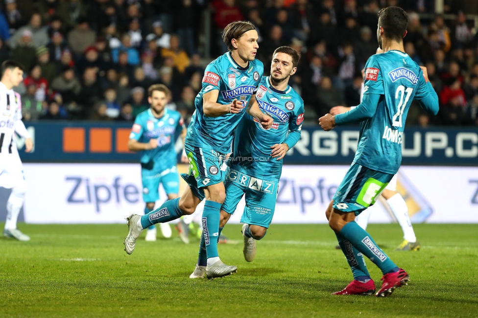 LASK - Sturm Graz
Oesterreichische Fussball Bundesliga, 18. Runde, LASK - SK Sturm Graz, Waldstadion Pasching, 15.12.2019. 

Foto zeigt Stefan Hierlaender (Sturm), Otar Kiteishvili (Sturm) und Juan Dominguez (Sturm)
Schlüsselwörter: elfmeter torjubel