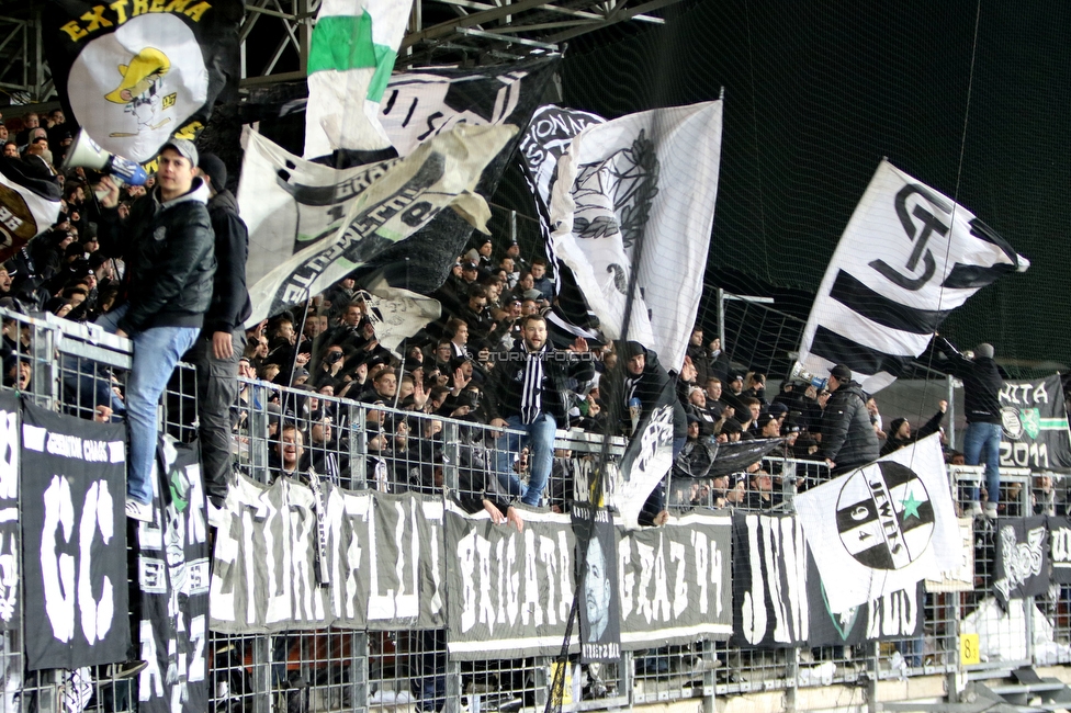 LASK - Sturm Graz
OEFB Cup, Viertelfinale, LASK - SK Sturm Graz, Stadion Gugl Linz, 08.02.2020. 

Foto zeigt Fans von Sturm
Schlüsselwörter: vorsaenger