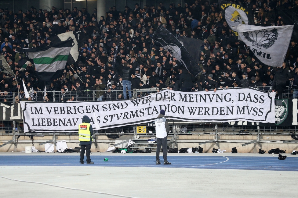 LASK - Sturm Graz
OEFB Cup, Viertelfinale, LASK - SK Sturm Graz, Stadion Gugl Linz, 08.02.2020. 

Foto zeigt Fans von Sturm
Schlüsselwörter: protest sturmstadion