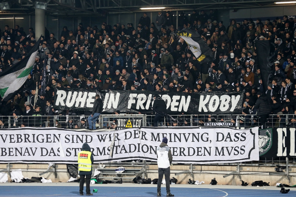 LASK - Sturm Graz
OEFB Cup, Viertelfinale, LASK - SK Sturm Graz, Stadion Gugl Linz, 08.02.2020. 

Foto zeigt Fans von Sturm mit einem Spruchband
Schlüsselwörter: todesfall