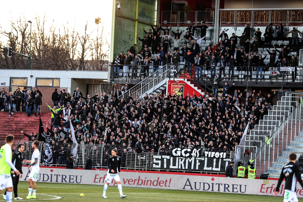 Admira Wacker - Sturm Graz
Oesterreichische Fussball Bundesliga, 20. Runde, FC Admira Wacker - SK Sturm Graz, Stadion Suedstadt Maria Enzersdorf, 22.02.2020. 

Foto zeigt Fans von Sturm
