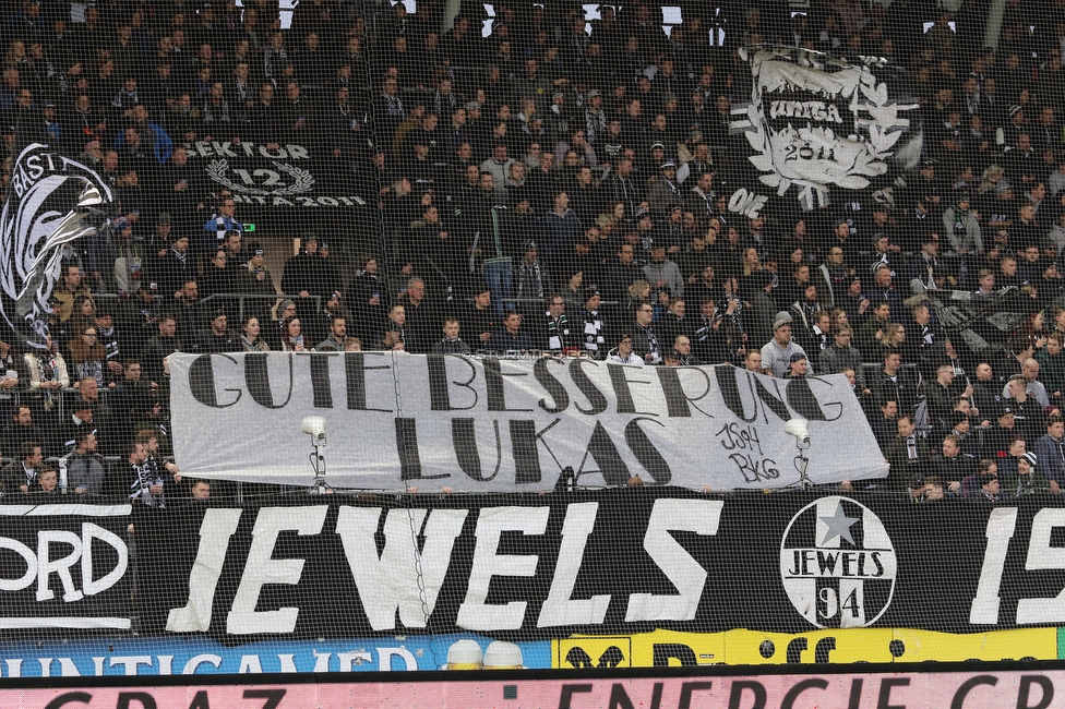 Sturm Graz - Austria Wien
Oesterreichische Fussball Bundesliga, 21. Runde, SK Sturm Graz - FK Austria Wien, Stadion Liebenau Graz, 01.03.2020. 

Foto zeigt Fans von Sturm mit einem Spruchband
Schlüsselwörter: gutebesserung jewels