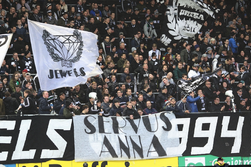 Sturm Graz - Austria Wien
Oesterreichische Fussball Bundesliga, 21. Runde, SK Sturm Graz - FK Austria Wien, Stadion Liebenau Graz, 01.03.2020. 

Foto zeigt Fans von Sturm mit einem Spruchband
Schlüsselwörter: baby jewels