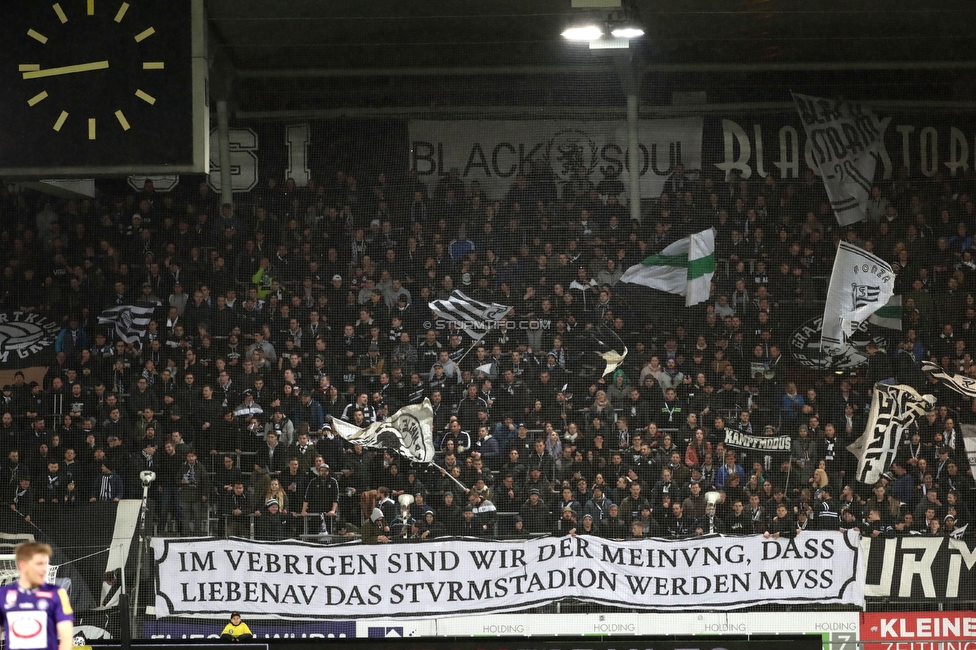 Sturm Graz - Austria Wien
Oesterreichische Fussball Bundesliga, 21. Runde, SK Sturm Graz - FK Austria Wien, Stadion Liebenau Graz, 01.03.2020. 

Foto zeigt Fans von Sturm mit einem Spruchband
Schlüsselwörter: protest sturmstadion