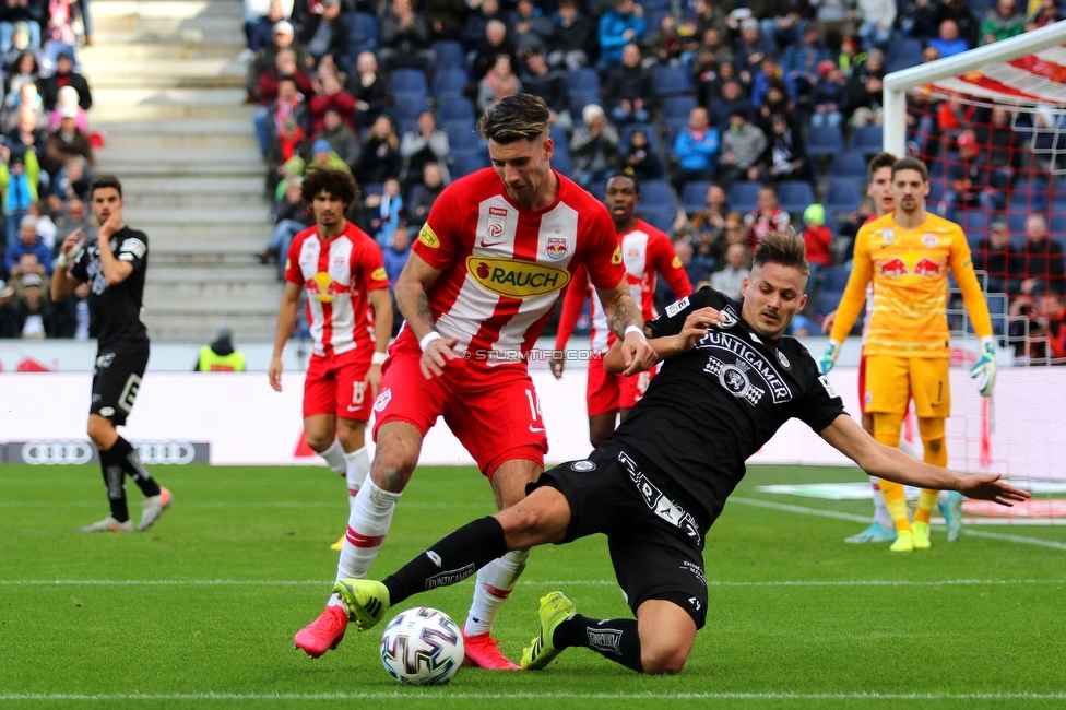 Salzburg - Sturm Graz
Oesterreichische Fussball Bundesliga, 22. Runde, FC RB Salzburg - SK Sturm Graz, Stadion Wals-Siezenheim, 08.03.2020. 

Foto zeigt Dominik Szoboszlai (Salzburg) und Thorsten Roecher (Sturm)
