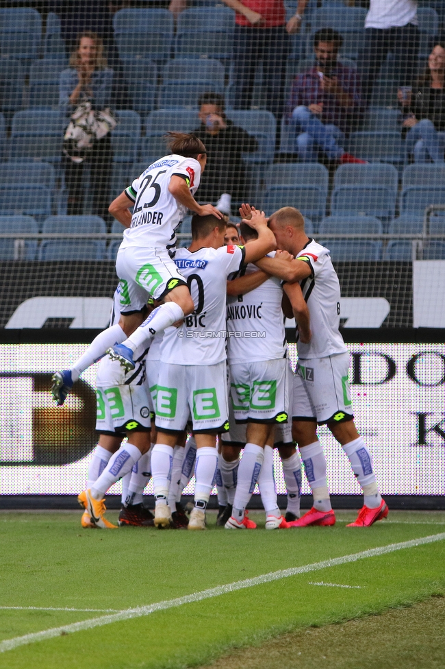 Sturm Graz - Rapid Wien
Oesterreichische Fussball Bundesliga, 2. Runde, SK Sturm Graz - SK Rapid Wien, Stadion Liebenau Graz, 19.09.2020. 

Foto zeigt Stefan Hierlaender (Sturm), Ivan Ljubic (Sturm), Jon Gorenc-Stankovic (Sturm) und Bekim Balaj (Sturm)
Schlüsselwörter: torjubel