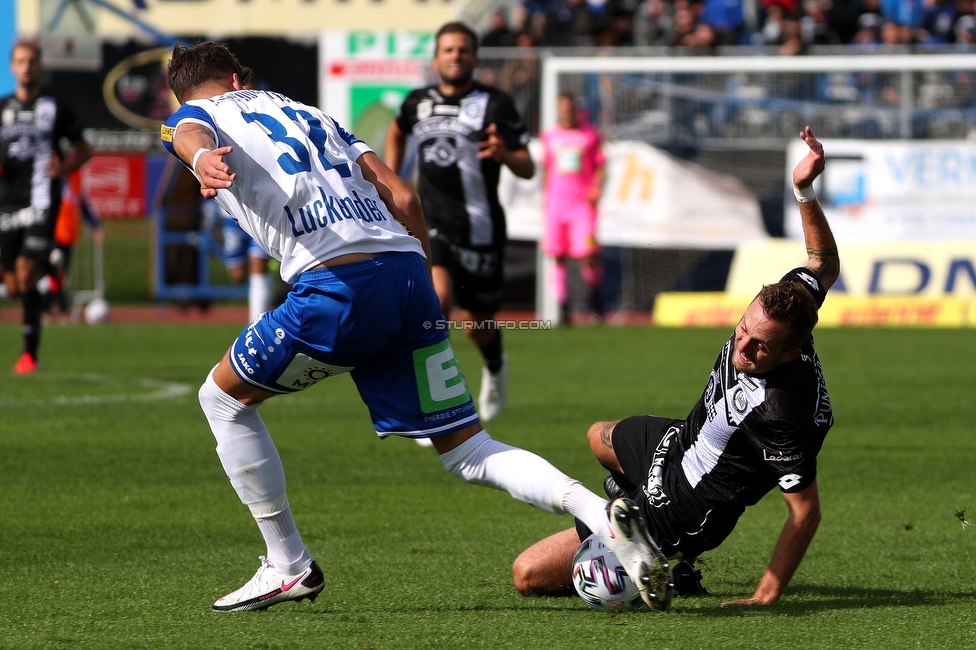 Hartberg - Sturm Graz
Oesterreichische Fussball Bundesliga, 3. Runde, TSV Hartberg - SK Sturm Graz, Arena Hartberg, 27.09.2020. 

Foto zeigt Felix Luckeneder (Hartberg) und Jakob Jantscher (Sturm)
