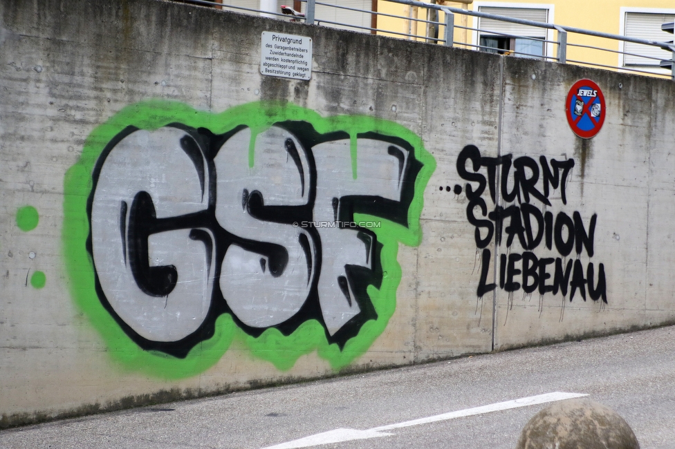 Sturm Graz - Altach
Oesterreichische Fussball Bundesliga, 4. Runde, SK Sturm Graz - SCR Altach, Stadion Liebenau Graz, 04.10.2020. 

Foto zeigt ein Graffiti
