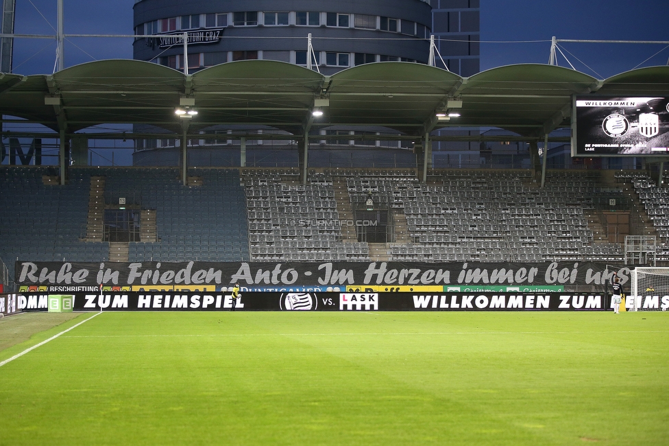 Sturm Graz - LASK
Oesterreichische Fussball Bundesliga, 6. Runde, SK Sturm Graz - LASK, Stadion Liebenau Graz, 01.11.2020. 

Foto zeigt Fans von Sturm mit einem Spruchband
Schlüsselwörter: unita todesfall