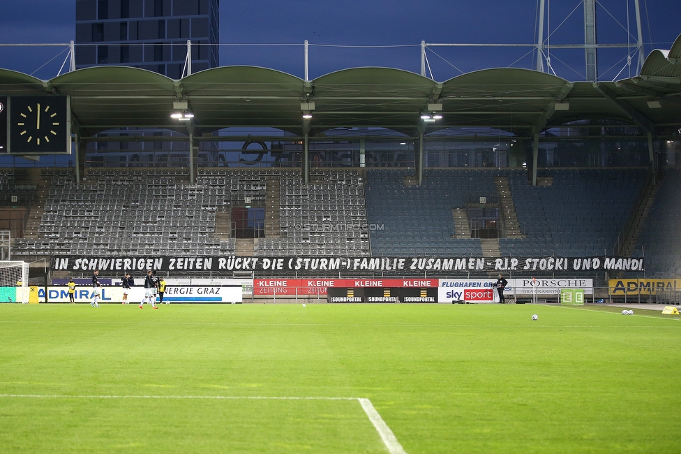 Sturm Graz - LASK
Oesterreichische Fussball Bundesliga, 6. Runde, SK Sturm Graz - LASK, Stadion Liebenau Graz, 01.11.2020. 

Foto zeigt Fans von Sturm mit einem Spruchband
Schlüsselwörter: todesfall stockenhuber steiner