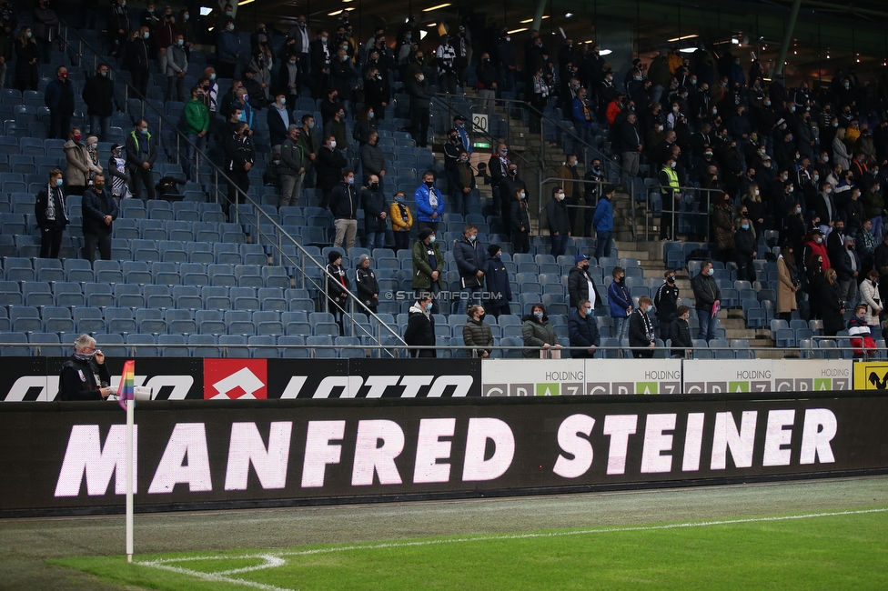 Sturm Graz - LASK
Oesterreichische Fussball Bundesliga, 6. Runde, SK Sturm Graz - LASK, Stadion Liebenau Graz, 01.11.2020. 

Foto zeigt Fans von Sturm bei einer Trauerminute
Schlüsselwörter: todesfall steiner