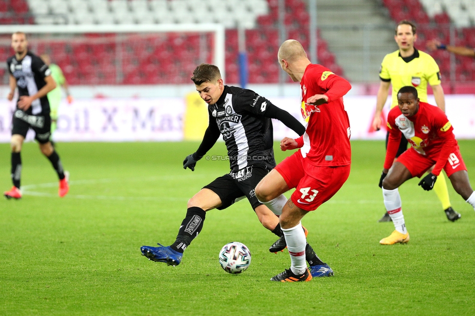 Hartberg - Sturm Graz
Oesterreichische Fussball Bundesliga, 2. Runde, TSV Hartberg - SK Sturm Graz, Arena Hartberg, 27.09.2020. 

Foto zeigt Ivan Ljubic (Sturm) und Rasmus Kristensen (Salzburg)
