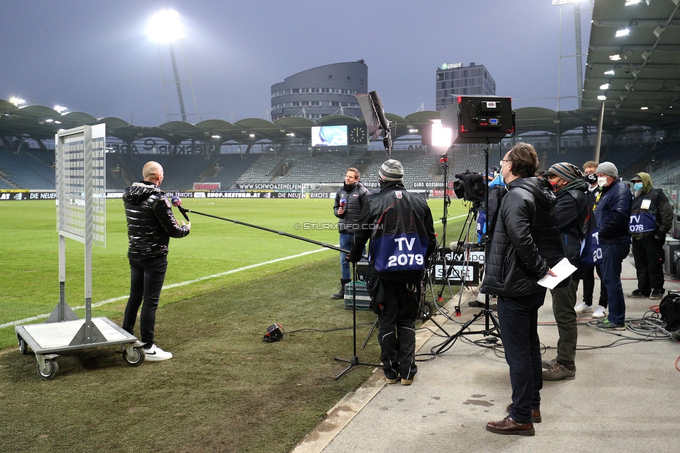 Sturm Graz - Tirol
Oesterreichische Fussball Bundesliga, 9. Runde, SK Sturm Graz - WSG Tirol, Stadion Liebenau Graz, 28.11.2020. 

Foto zeigt ein Interview
Schlüsselwörter: COVID19