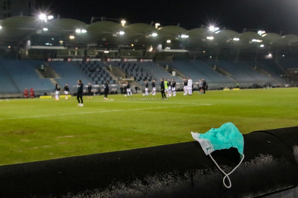 Sturm Graz - Tirol
Oesterreichische Fussball Bundesliga, 9. Runde, SK Sturm Graz - WSG Tirol, Stadion Liebenau Graz, 28.11.2020. 

Foto zeigt eine MNS Maske
Schlüsselwörter: COVID19