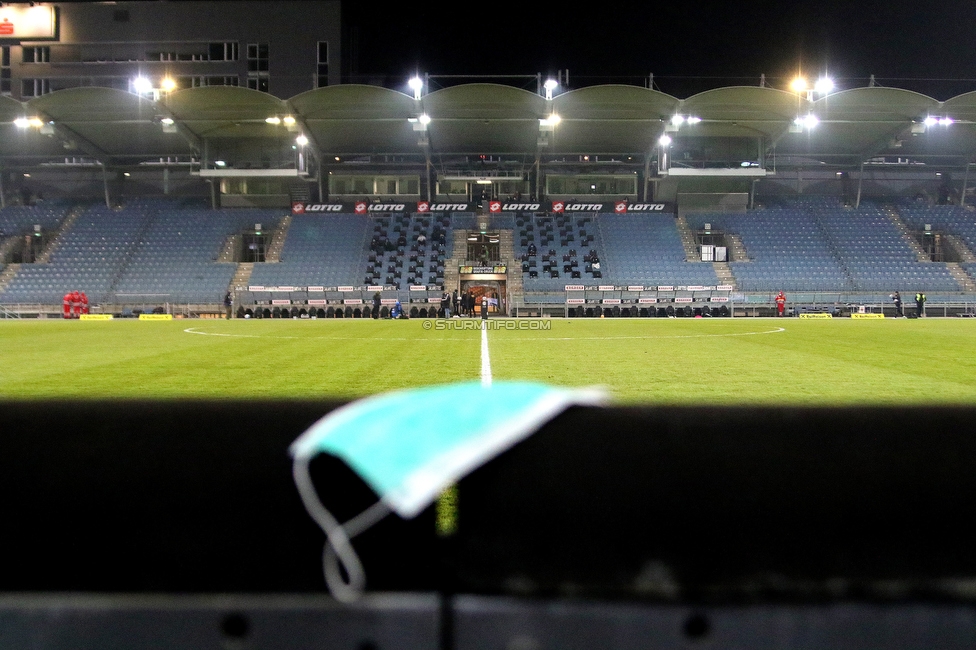 Sturm Graz - Tirol
Oesterreichische Fussball Bundesliga, 9. Runde, SK Sturm Graz - WSG Tirol, Stadion Liebenau Graz, 28.11.2020. 

Foto zeigt eine MNS Maske
Schlüsselwörter: COVID19