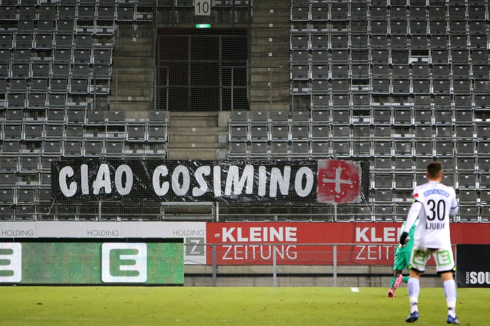 Sturm Graz - Tirol
Oesterreichische Fussball Bundesliga, 9. Runde, SK Sturm Graz - WSG Tirol, Stadion Liebenau Graz, 28.11.2020. 

Foto zeigt Fans von Sturm mit einem Spruchband
Schlüsselwörter: pisa