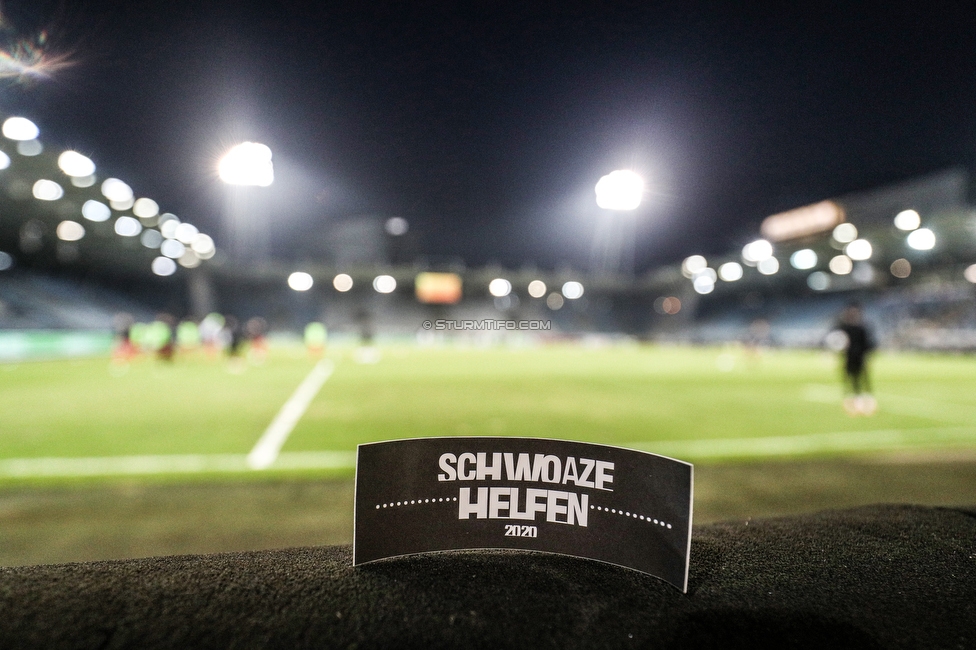 Sturm Graz - Admira Wacker
Oesterreichische Fussball Bundesliga, 11. Runde, SK Sturm Graz - FC Admira Wacker, Stadion Liebenau Graz, 12.12.2020. 

Foto zeigt einen Aufkleber von Schwoaze Helfen
Schlüsselwörter: schwoazehelfen geisterspiel COVID19