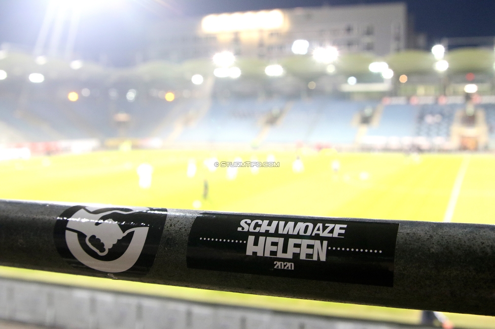 Sturm Graz - Admira Wacker
Oesterreichische Fussball Bundesliga, 11. Runde, SK Sturm Graz - FC Admira Wacker, Stadion Liebenau Graz, 12.12.2020. 

Foto zeigt Aufkleber von Schwoaze Helfen
Schlüsselwörter: COVID19 geisterspiel schwoazehelfen
