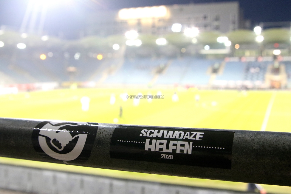 Sturm Graz - Admira Wacker
Oesterreichische Fussball Bundesliga, 11. Runde, SK Sturm Graz - FC Admira Wacker, Stadion Liebenau Graz, 12.12.2020. 

Foto zeigt Aufkleber von Schwoaze Helfen
Schlüsselwörter: COVID19 geisterspiel schwoazehelfen