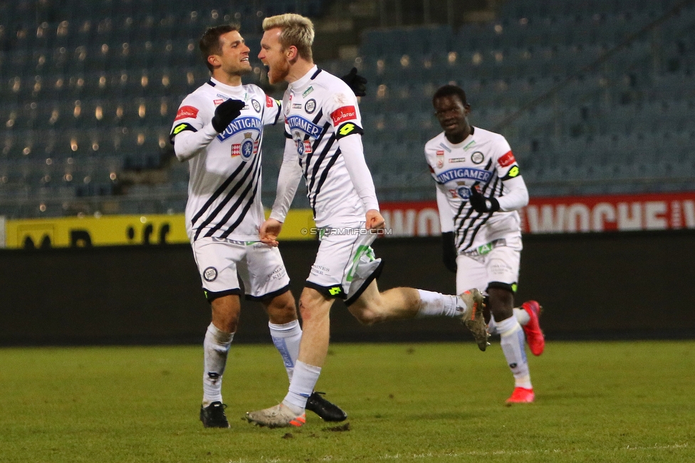 Sturm Graz - Admira Wacker
Oesterreichische Fussball Bundesliga, 11. Runde, SK Sturm Graz - FC Admira Wacker, Stadion Liebenau Graz, 12.12.2020. 

Foto zeigt Andreas Kuen (Sturm) und Kevin Friesenbichler (Sturm)
Schlüsselwörter: COVID19 geisterspiel torjubel