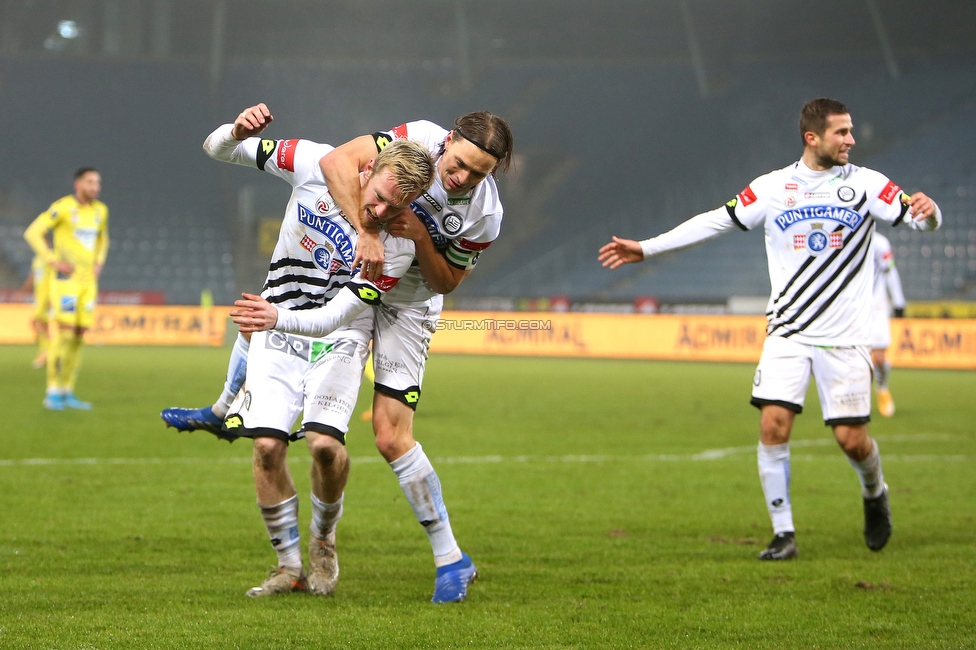 Sturm Graz - St. Poelten
Oesterreichische Fussball Bundesliga, 12. Runde, SK Sturm Graz - SKN St. Poelten, Stadion Liebenau Graz, 19.12.2020. 

Foto zeigt Kevin Friesenbichler (Sturm), Stefan Hierlaender (Sturm) und Andreas Kuen (Sturm)
Schlüsselwörter: COVID19 geisterspiel torjubel