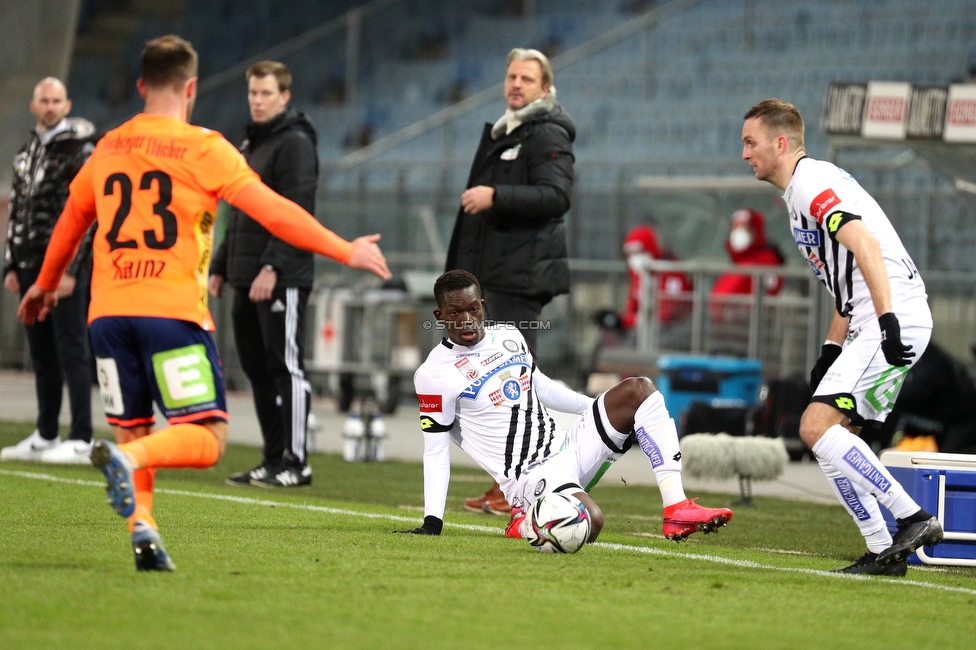 Sturm Graz - Hartberg
Oesterreichische Fussball Bundesliga, 14. Runde, SK Sturm Graz - TSV Hartberg, Stadion Liebenau Graz, 26.01.2021. 

Foto zeigt Amadou Dante (Sturm) und Jakob Jantscher (Sturm)
Schlüsselwörter: COVID19 geisterspiel