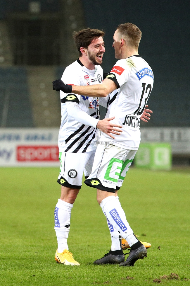 Sturm Graz - Hartberg
Oesterreichische Fussball Bundesliga, 14. Runde, SK Sturm Graz - TSV Hartberg, Stadion Liebenau Graz, 26.01.2021. 

Foto zeigt Otar Kiteishvili (Sturm) und Jakob Jantscher (Sturm)
Schlüsselwörter: COVID19 geisterspiel torjubel