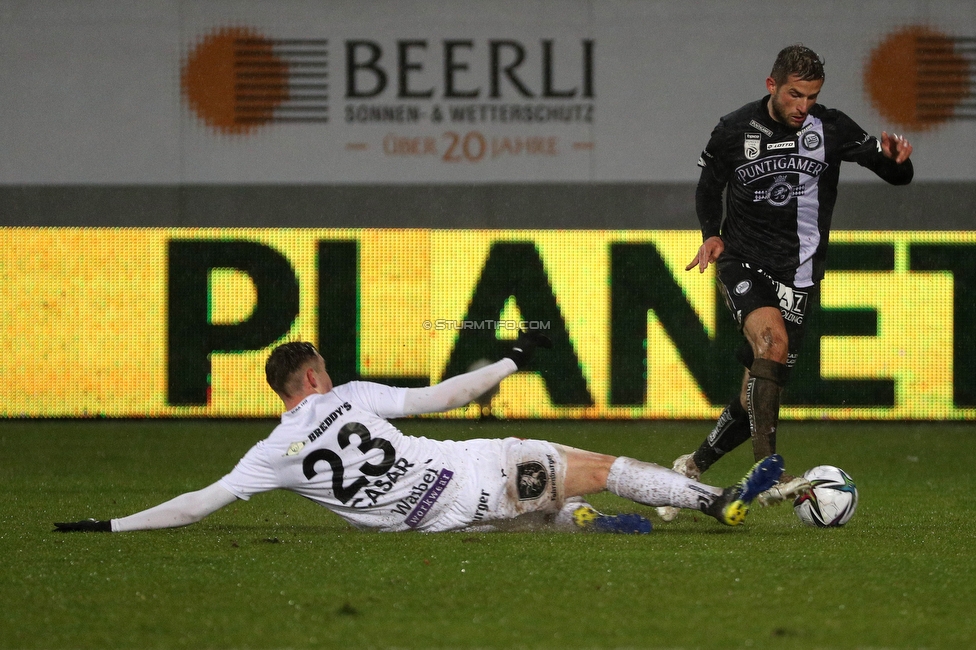 Altach - Sturm Graz
Oesterreichische Fussball Bundesliga, 15. Runde, SCR Altach - SK Sturm Graz, Stadion Schnabelholz Altach, 30.01.2021. 

Foto zeigt Aljaz Casar (Altach) und Andreas Kuen (Sturm)
Schlüsselwörter: COVID19 geisterspiel