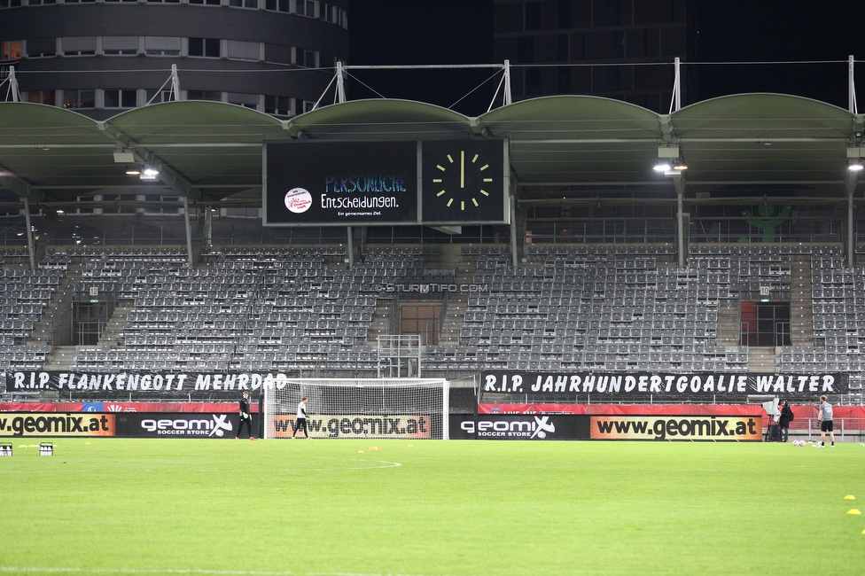 Sturm Graz - Vienna
OEFB Cup, Viertelfinale, SK Sturm Graz - First Vienna FC 1894, Stadion Liebenau Graz, 05.02.2021. 

Foto zeigt die leere Nordkurve mit Spruchbaendern
Schlüsselwörter: COVID19 geisterspiel minavand saria todesfall