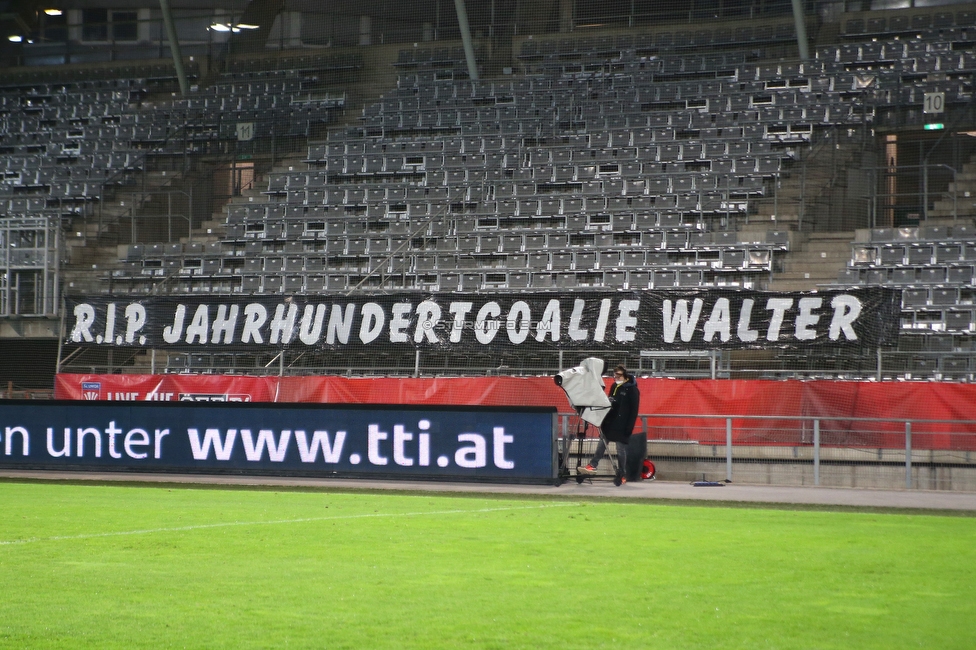 Sturm Graz - Vienna
OEFB Cup, Viertelfinale, SK Sturm Graz - First Vienna FC 1894, Stadion Liebenau Graz, 05.02.2021. 

Foto zeigt die leere Nordkurve mit Spruchbaendern
Schlüsselwörter: COVID19 geisterspiel saria todesfall