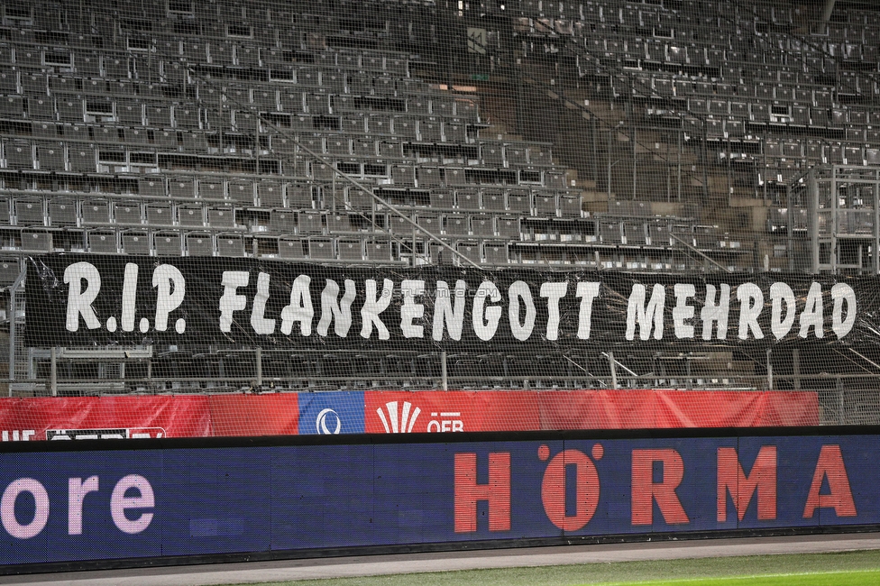 Sturm Graz - Vienna
OEFB Cup, Viertelfinale, SK Sturm Graz - First Vienna FC 1894, Stadion Liebenau Graz, 05.02.2021. 

Foto zeigt die leere Nordkurve mit Spruchbaendern
Schlüsselwörter: COVID19 geisterspiel minavand todesfall