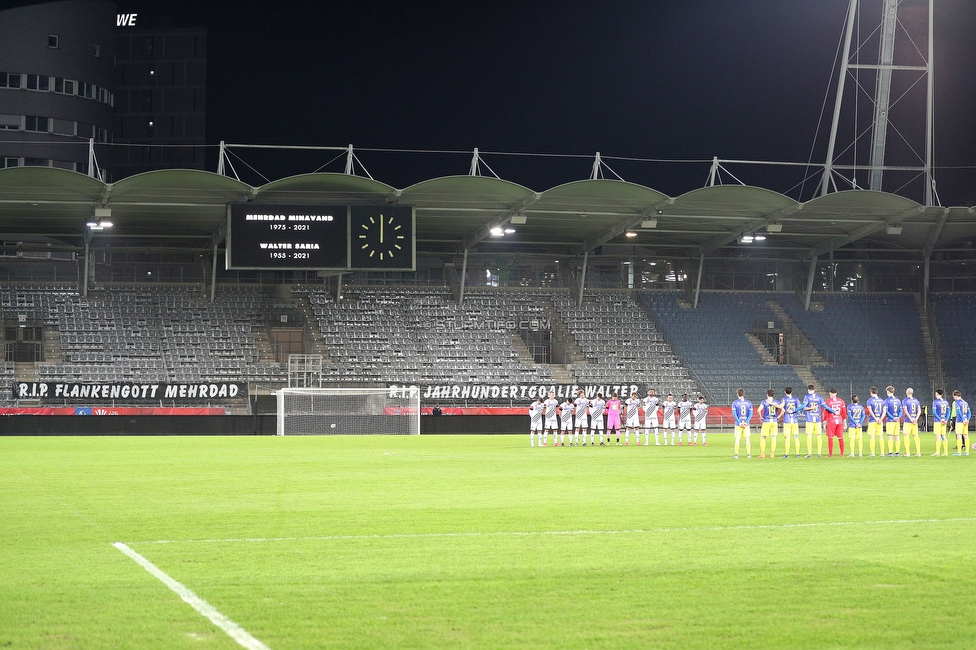 Sturm Graz - Vienna
OEFB Cup, Viertelfinale, SK Sturm Graz - First Vienna FC 1894, Stadion Liebenau Graz, 05.02.2021. 

Foto zeigt die Mannschaft von Sturm und die Mannschaft der Vienna bei einer Trauerminute
Schlüsselwörter: COVID19 geisterspiel minavand saria todesfall