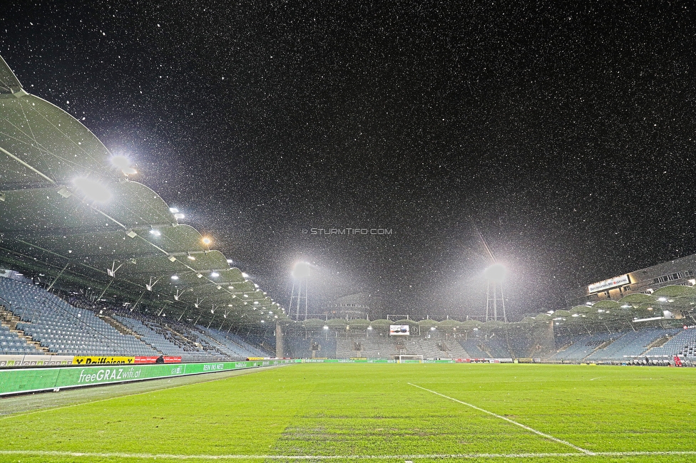 Sturm Graz - Ried
Oesterreichische Fussball Bundesliga, 16. Runde, SK Sturm Graz - SV Ried, Stadion Liebenau Graz, 09.02.2021. 

Foto zeigt eine Innenansicht im Stadion Liebenau
Schlüsselwörter: COVID19 geisterspiel wetter