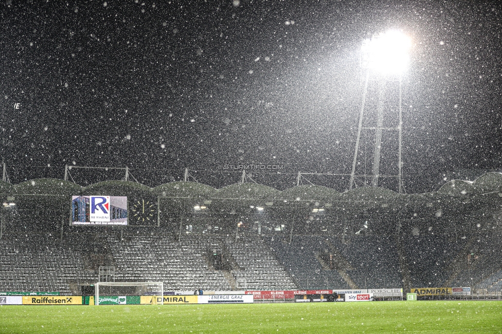 Sturm Graz - Ried
Oesterreichische Fussball Bundesliga, 16. Runde, SK Sturm Graz - SV Ried, Stadion Liebenau Graz, 09.02.2021. 

Foto zeigt eine Innenansicht im Stadion Liebenau
Schlüsselwörter: COVID19 geisterspiel wetter