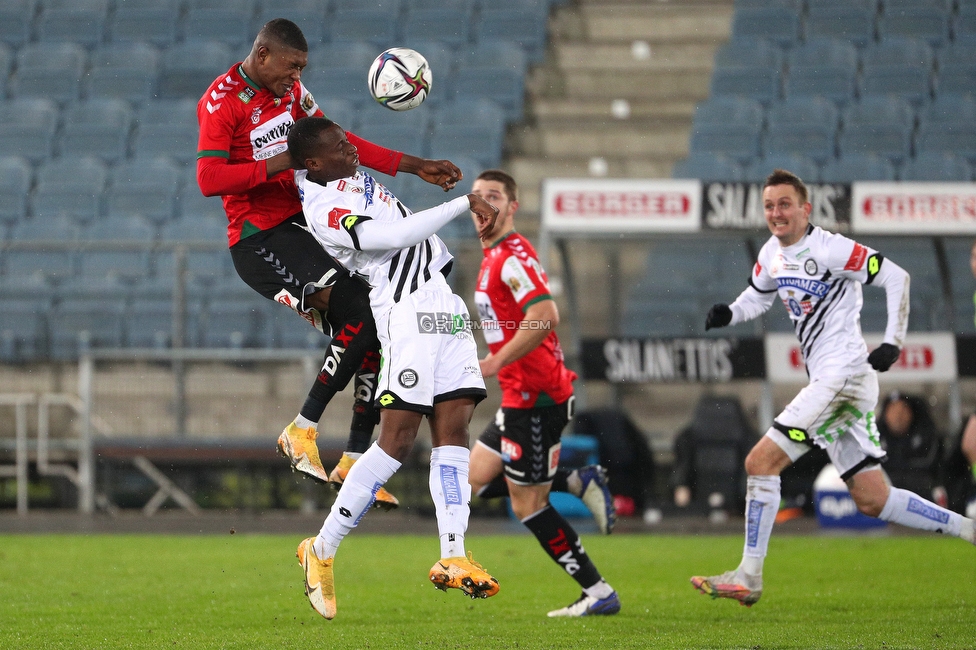 Sturm Graz - Ried
Oesterreichische Fussball Bundesliga, 16. Runde, SK Sturm Graz - SV Ried, Stadion Liebenau Graz, 09.02.2021. 

Foto zeigt Kelvin Yeboah (Sturm)
Schlüsselwörter: COVID19 geisterspiel kopfball