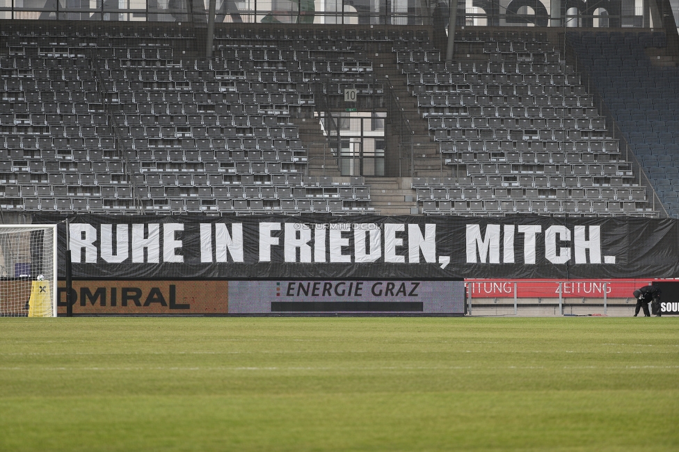 Sturm Graz - Wolfsberg
Oesterreichische Fussball Bundesliga, 18. Runde, SK Sturm Graz - Wolfsberger AC, Stadion Liebenau Graz, 21.02.2021. 

Foto zeigt Fans von Sturm mit einem Spruchband
Schlüsselwörter: COVID19 geisterspiel todesfall sws