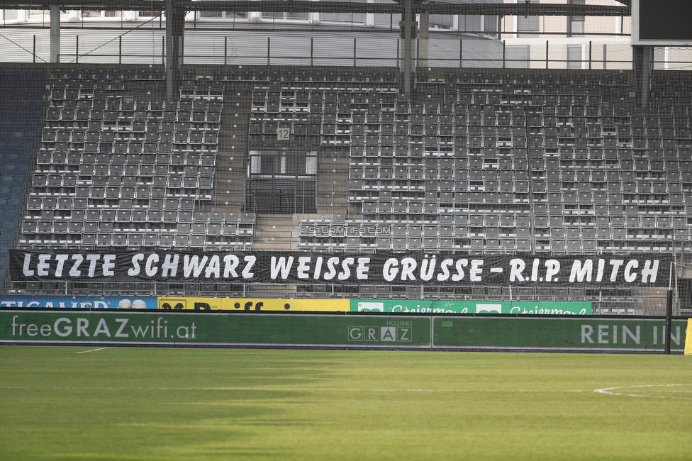 Sturm Graz - Wolfsberg
Oesterreichische Fussball Bundesliga, 18. Runde, SK Sturm Graz - Wolfsberger AC, Stadion Liebenau Graz, 21.02.2021. 

Foto zeigt Fans von Sturm mit einem Spruchband
Schlüsselwörter: COVID19 geisterspiel todesfall sws