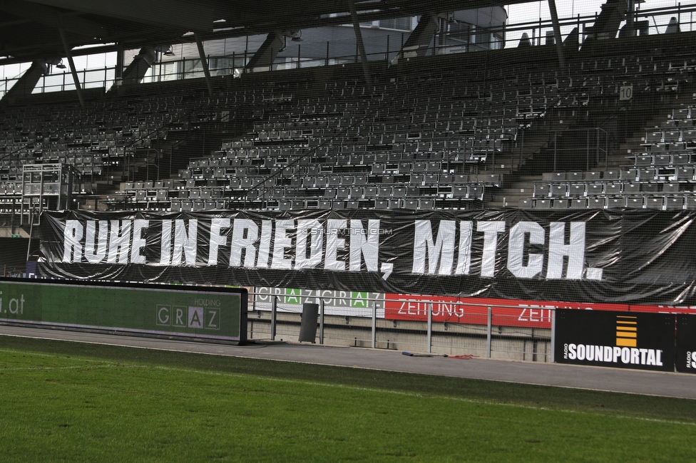 Sturm Graz - Wolfsberg
Oesterreichische Fussball Bundesliga, 18. Runde, SK Sturm Graz - Wolfsberger AC, Stadion Liebenau Graz, 21.02.2021. 

Foto zeigt Fans von Sturm mit einem Spruchband
Schlüsselwörter: COVID19 geisterspiel todesfall sws