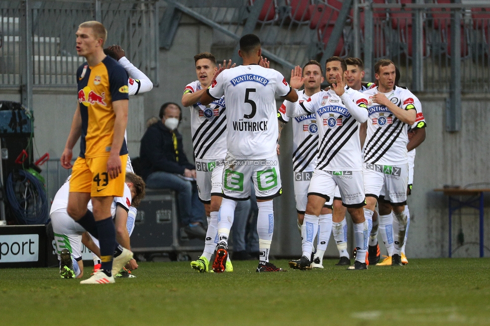 Sturm Graz - Salzburg
Oesterreichische Fussball Bundesliga, 19. Runde, SK Sturm Graz - FC RB Salzburg, Woerthersee Stadion Klagenfurt, 28.02.2021. 

Foto zeigt die Mannschaft von Sturm
Schlüsselwörter: COVID19 geisterspiel torjubel