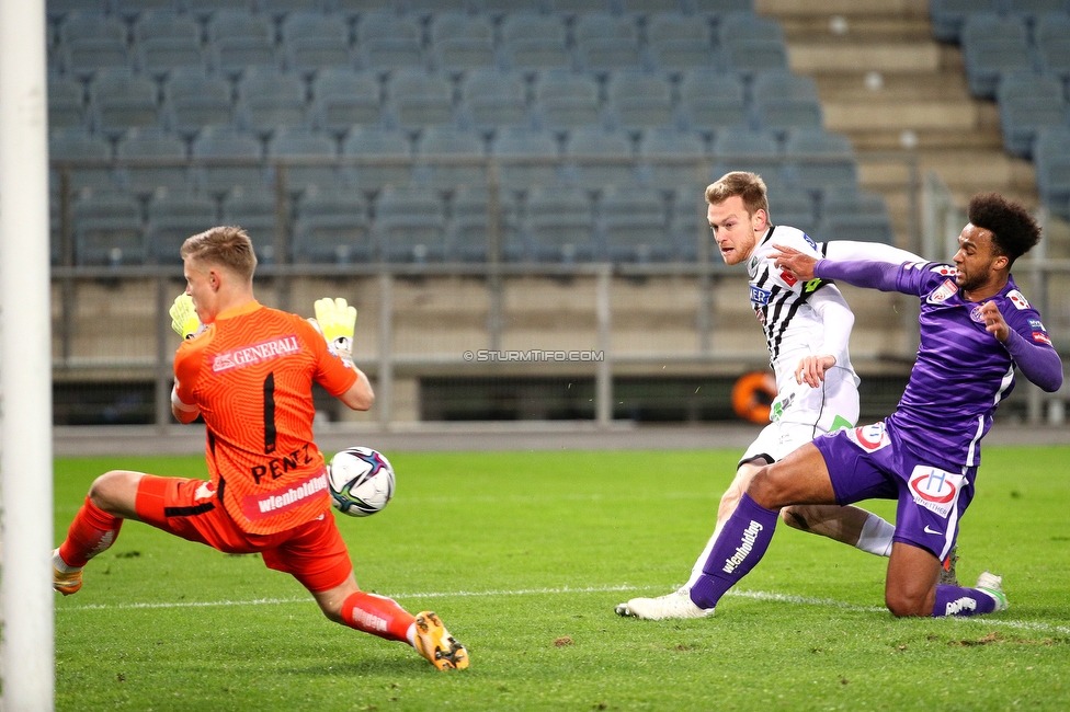 Sturm Graz - Austria Wien
Oesterreichische Fussball Bundesliga, 21. Runde, SK Sturm Graz - FK Austria Wien, Stadion Liebenau Graz, 14.03.2021. 

Foto zeigt Kevin Friesenbichler (Sturm)
Schlüsselwörter: COVID19 geisterspiel tor