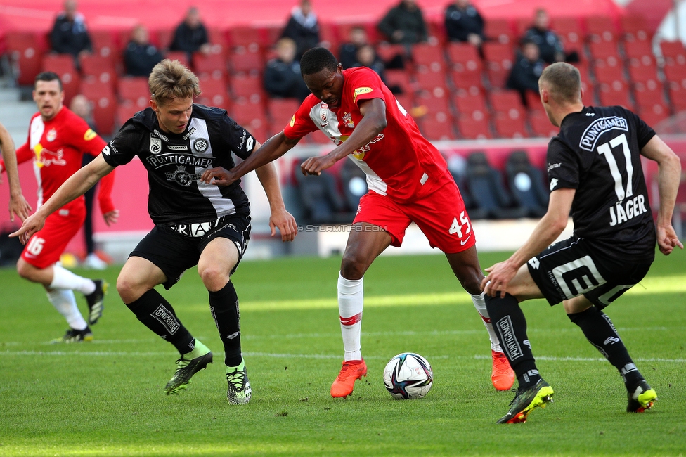 RB Salzburg - Sturm Graz
Oesterreichische Fussball Bundesliga, 23. Runde, FC RB Salzburg - SK Sturm Graz, Stadion Wals-Siezenheim, 04.04.2021. 

Foto zeigt Enock Mwepu (Salzburg) und Lukas Jaeger (Sturm)
