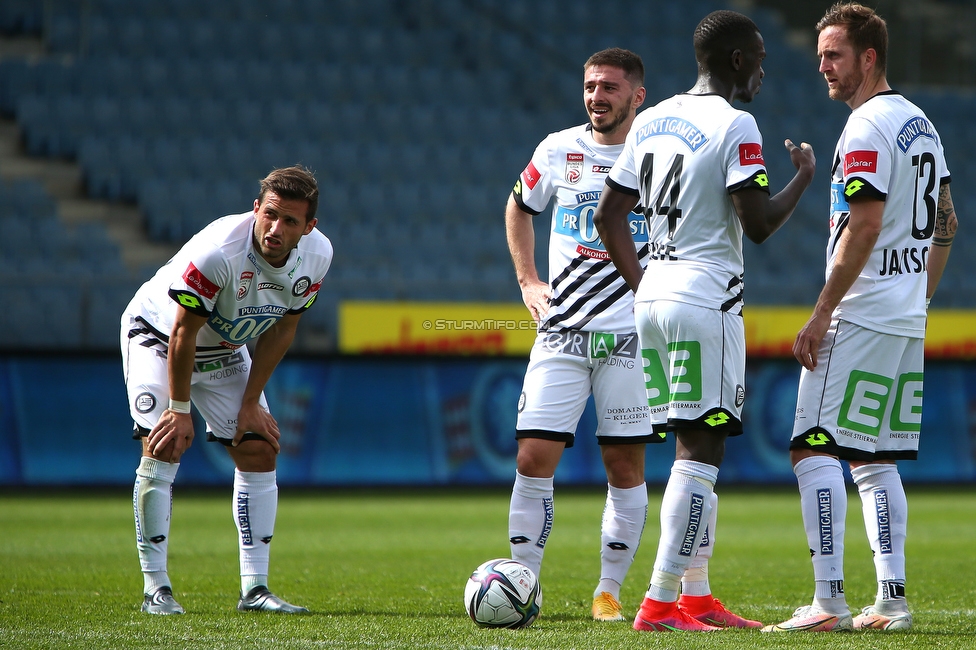 Sturm Graz - WSG Tirol
Oesterreichische Fussball Bundesliga, 24. Runde, SK Sturm Graz - WSG Tirol, Stadion Liebenau Graz, 11.04.2021. 

Foto zeigt Andreas Kuen (Sturm), Otar Kiteishvili (Sturm), Amadou Dante (Sturm) und Jakob Jantscher (Sturm)
Schlüsselwörter: COVID19 geisterspiel