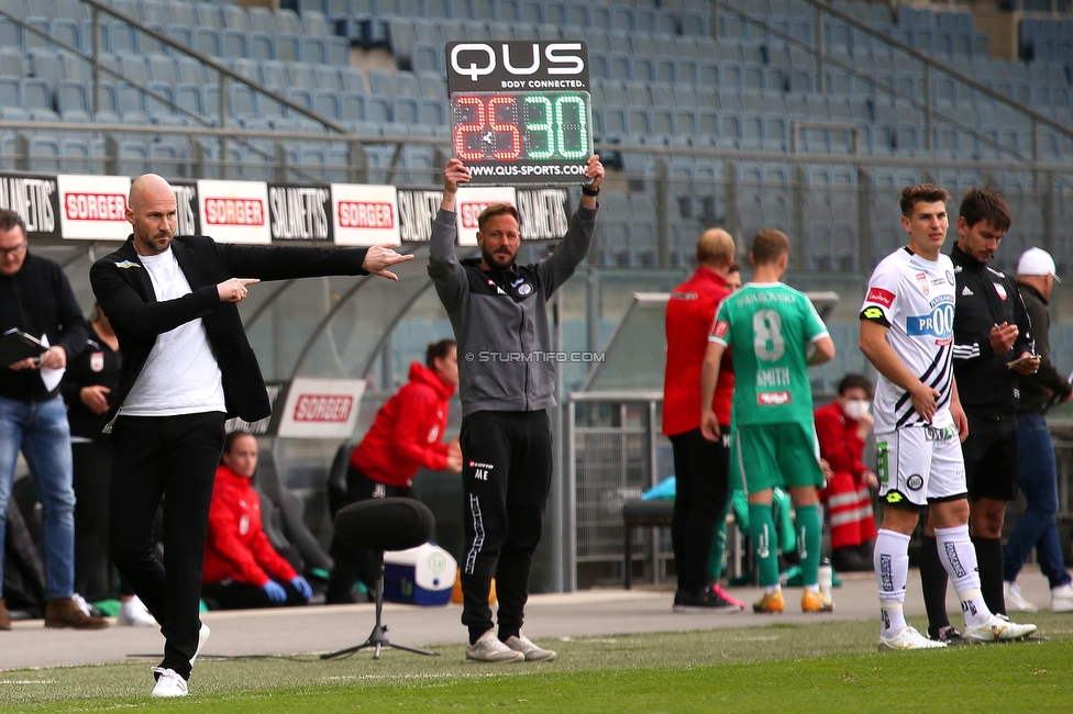 Sturm Graz - WSG Tirol
Oesterreichische Fussball Bundesliga, 24. Runde, SK Sturm Graz - WSG Tirol, Stadion Liebenau Graz, 11.04.2021. 

Foto zeigt Christian Ilzer (Cheftrainer Sturm), Martin Ehrenreich (Mitarbeiter Sturm) und Ivan Ljubic (Sturm)
Schlüsselwörter: COVID19 geisterspiel