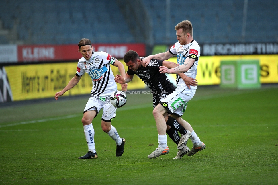 Sturm Graz - Wolfsberg
Oesterreichische Fussball Bundesliga, 26. Runde, SK Sturm Graz - Wolfsberger AC, Stadion Liebenau Graz, 21.04.2021. 

Foto zeigt Stefan Hierlaender (Sturm) und Kevin Friesenbichler (Sturm)
Schlüsselwörter: COVID19 geisterspiel