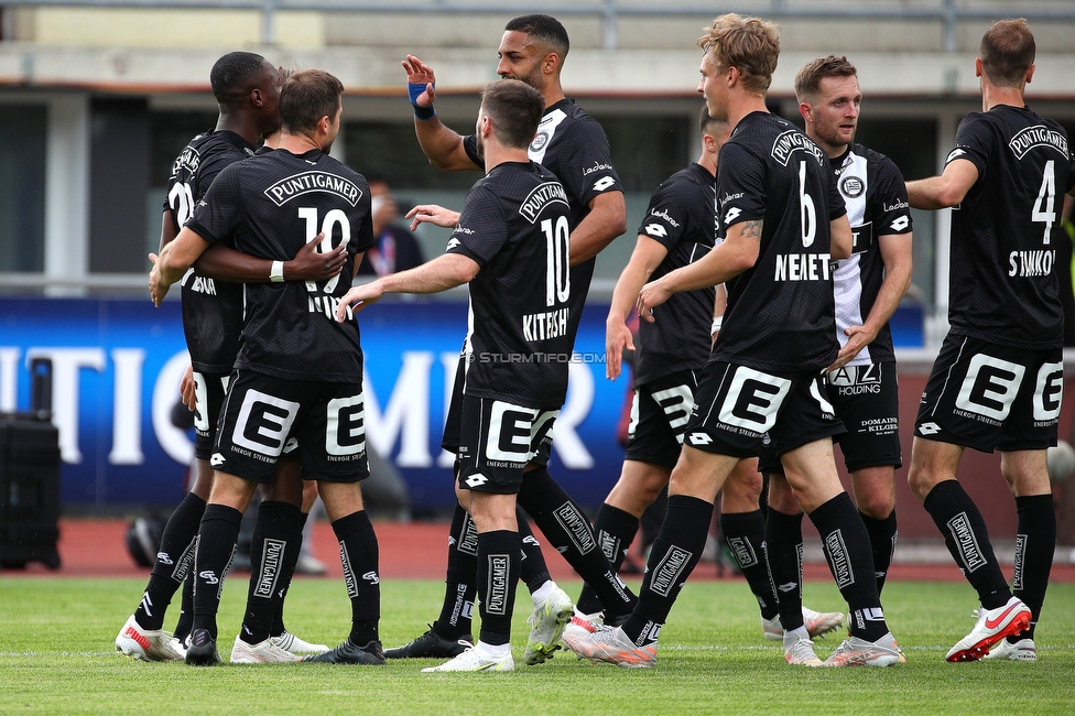 Wolfsberg - Sturm Graz
Oesterreichische Fussball Bundesliga, 32. Runde, Wolfsberger AC - SK Sturm Graz, Lavanttal Arena Wolfsberg, 22.05.2021. 

Foto zeigt die Mannschaft von Sturm
Schlüsselwörter: torjubel