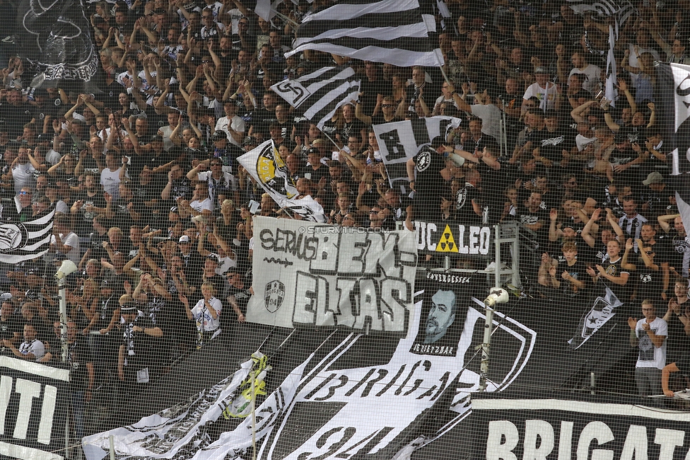 Sturm Graz - RB Salzburg
Oesterreichische Fussball Bundesliga, 1. Runde, SK Sturm Graz - FC RB Salzburg, Stadion Liebenau Graz, 23.07.2021. 

Foto zeigt Fans von Sturm mit einem Spruchband
Schlüsselwörter: baby brigata