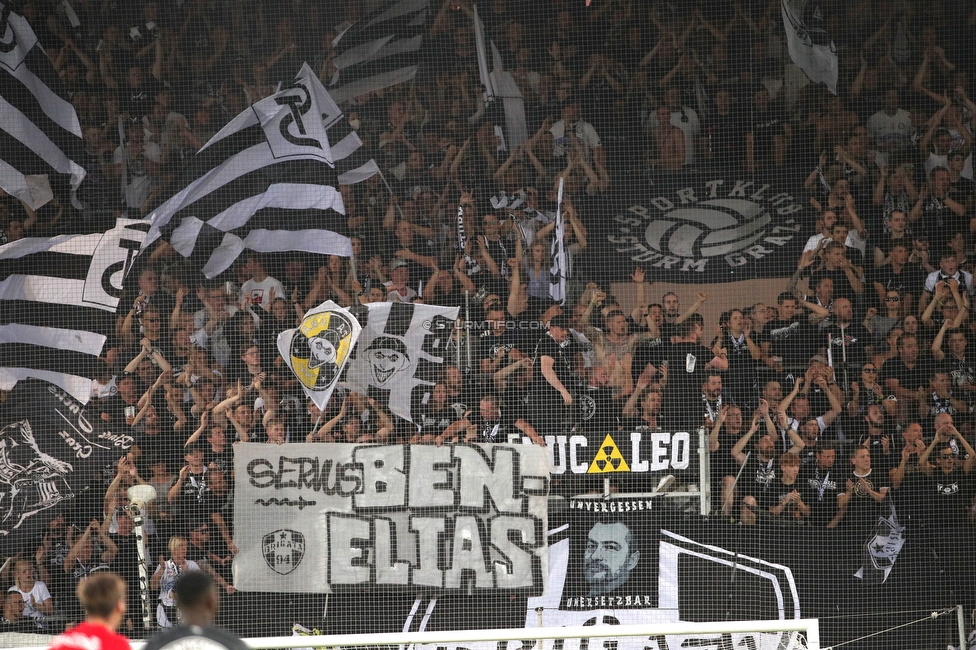 Sturm Graz - RB Salzburg
Oesterreichische Fussball Bundesliga, 1. Runde, SK Sturm Graz - FC RB Salzburg, Stadion Liebenau Graz, 23.07.2021. 

Foto zeigt Fans von Sturm mit einem Spruchband
Schlüsselwörter: baby brigata