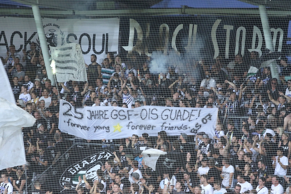 Sturm Graz - RB Salzburg
Oesterreichische Fussball Bundesliga, 1. Runde, SK Sturm Graz - FC RB Salzburg, Stadion Liebenau Graz, 23.07.2021. 

Foto zeigt Fans von Sturm mit einem Spruchband
Schlüsselwörter: blackstorm sturmflut